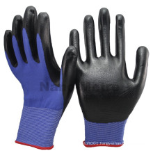 NMSAFETY 13 gauge blue nylon nitrile glove oil resistant safety working glove nitrile repairing machine glove